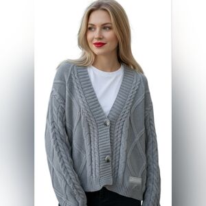 Taylor Swift The Tortured Poets Department Gray Cable Knit Cardigan Sweater XS/S